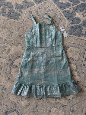 Zac Posen Light Aqua Blue Party Dress with Metallic Trim